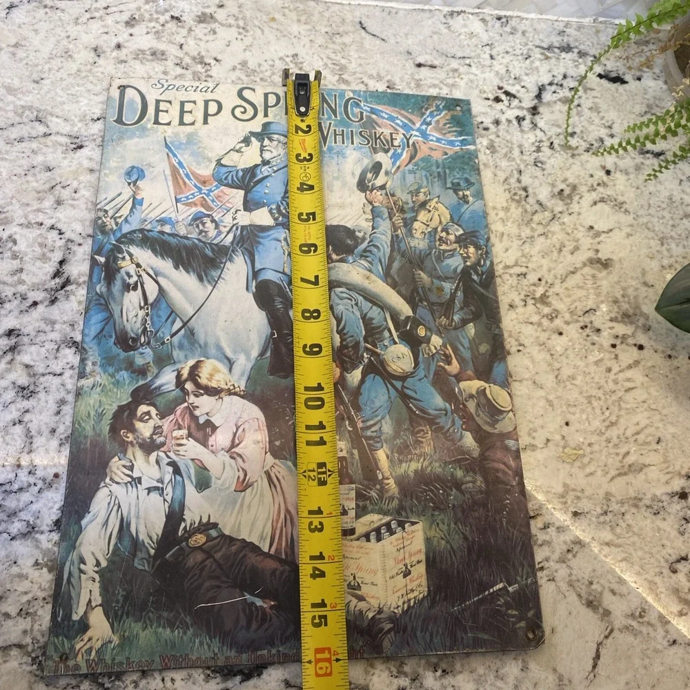 DEEP SPRING WHISKEY‎ Robert E Lee Civil War TIN Metal Sign Flag Whiskey USA